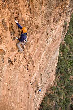 Joe French and Zach Lee climb the Holy Roller, Zion National Park